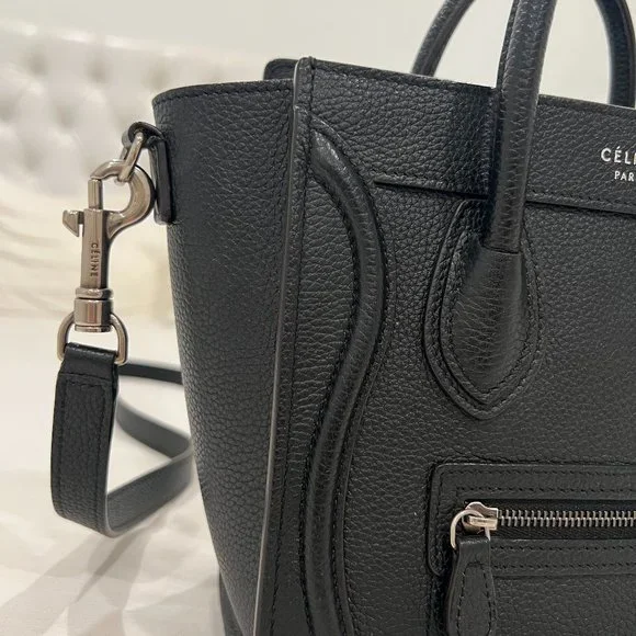 CELINE Drummed Calfskin Nano Luggage Black Bag - Picture 9 of 15